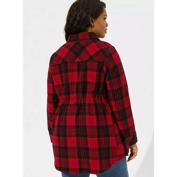 Torrid Plaid Brushed Cotton Flannel Shacket Womens Size 2 Red Black Plus Size E - Picture 7 of 8